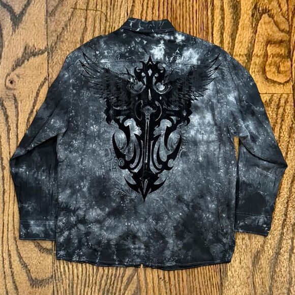 Y2K Eighty Eight Angel Wings and Tribal Stone Washed Affliction Style Shirt - Picture 2 of 5